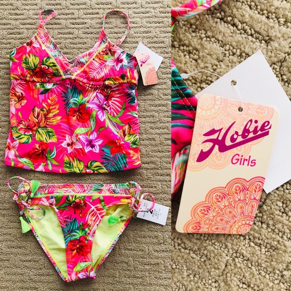 NWT HOBIE Girls TROPICAL California Style TANKINI BIKINI SWIMSUIT Size 12 - Picture 3 of 13
